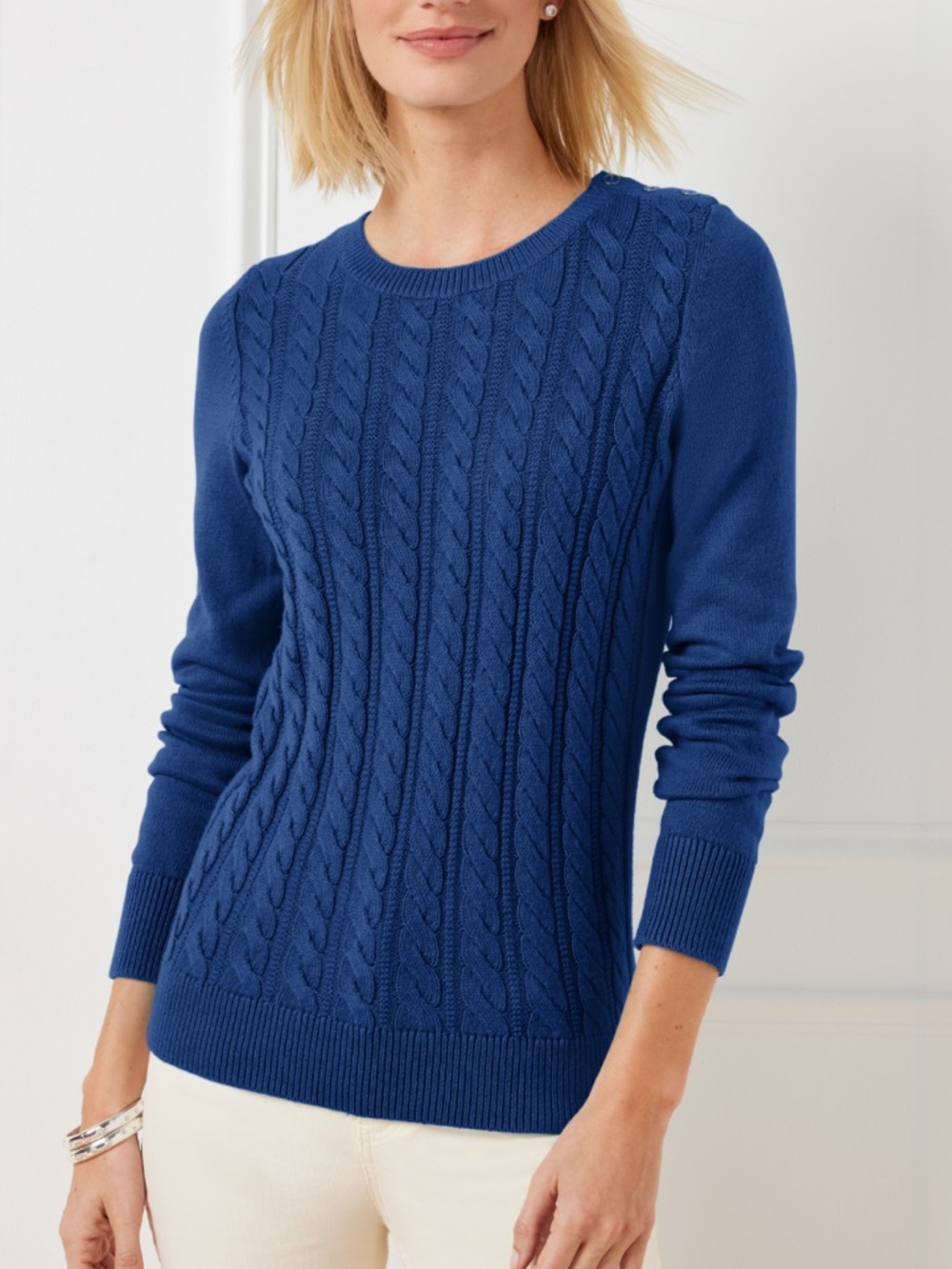 Talbots cotton cable knit sweater L